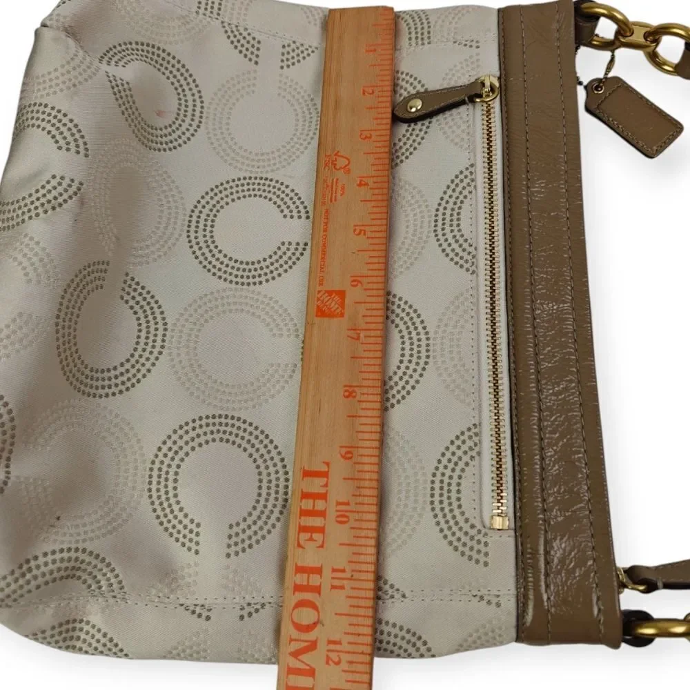 Coach Olive Brown and Cream CC Signature Patterned Shoulder Bag Handbag Purse